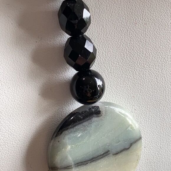 Estate Amazonite & Jet Black Stone Faceted Bead Statement Sterling Necklace - Picture 8 of 11